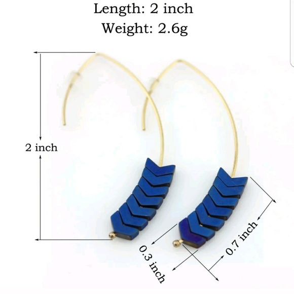 Women Chevron Drop Earrings Natural Hematite Stone - Picture 2 of 8